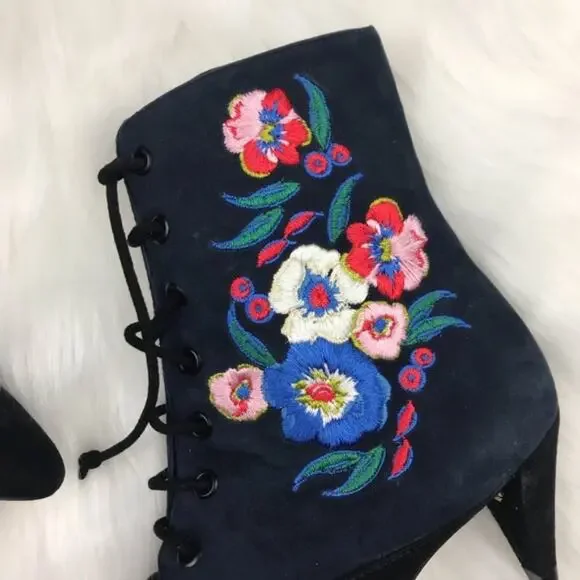 Tory Burch Embroidered Kitten Heel Suede Bootie - Picture 3 of 7